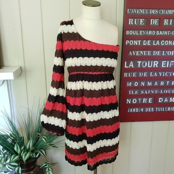 Judith March | L one shoulder knit dress stripe party boho - Picture 2 of 12